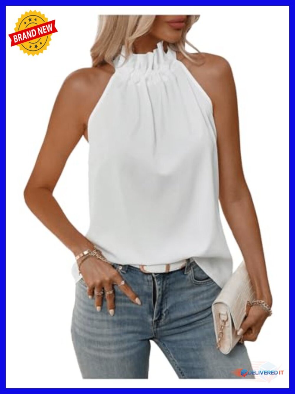 Halter Neck Tank Top Sleeveless Tie Back Dressy Summer Blouse